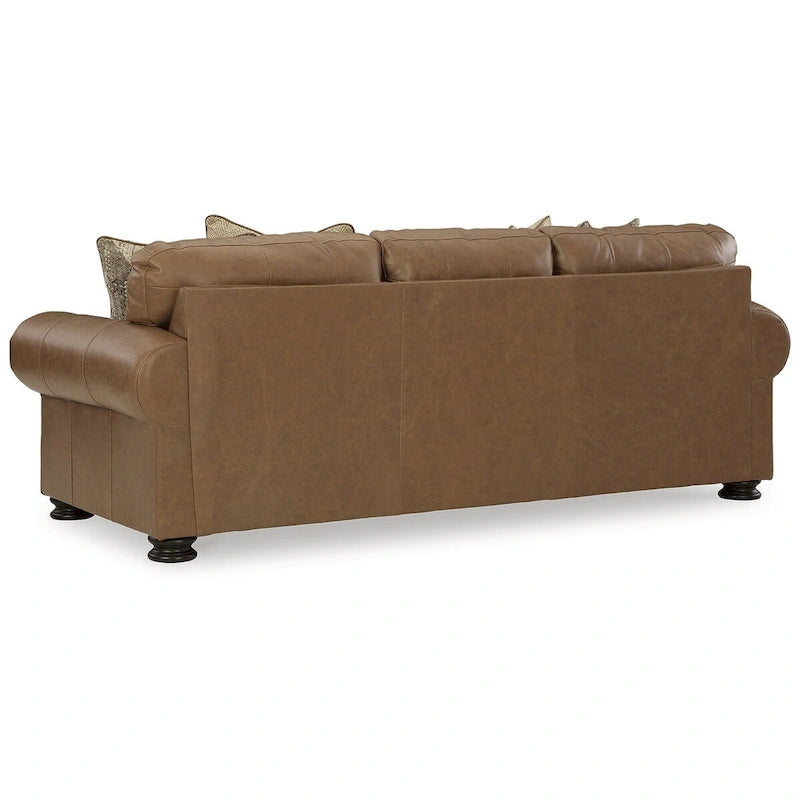 Divano Letto Queen Size con Vera Pelle Fiore e Materasso Pieghevole — 101L x 40P x 40A
