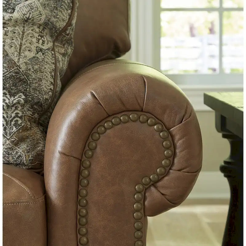 Divano Letto Queen Size con Vera Pelle Fiore e Materasso Pieghevole — 101L x 40P x 40A