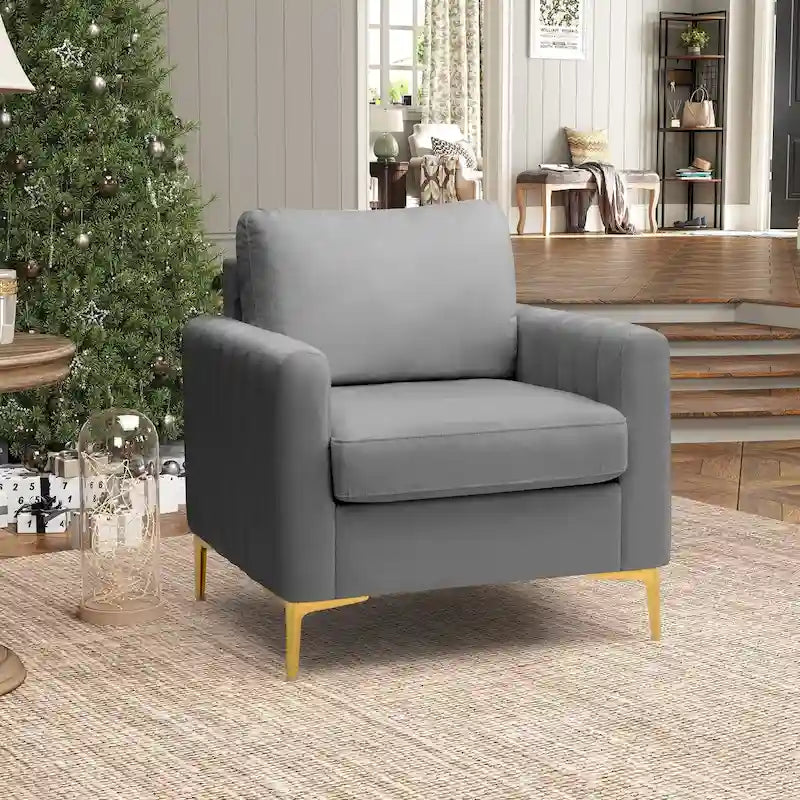 Poltrona di design in velluto con cuscino rimovibile e gambe in metallo dorato