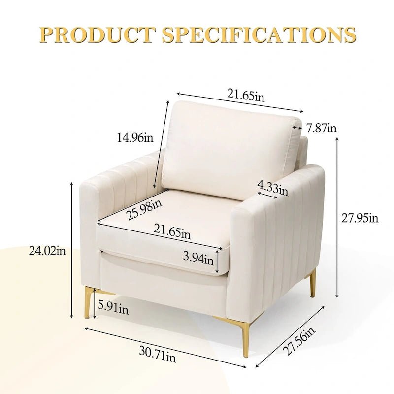 Poltrona di design in velluto con cuscino rimovibile e gambe in metallo dorato
