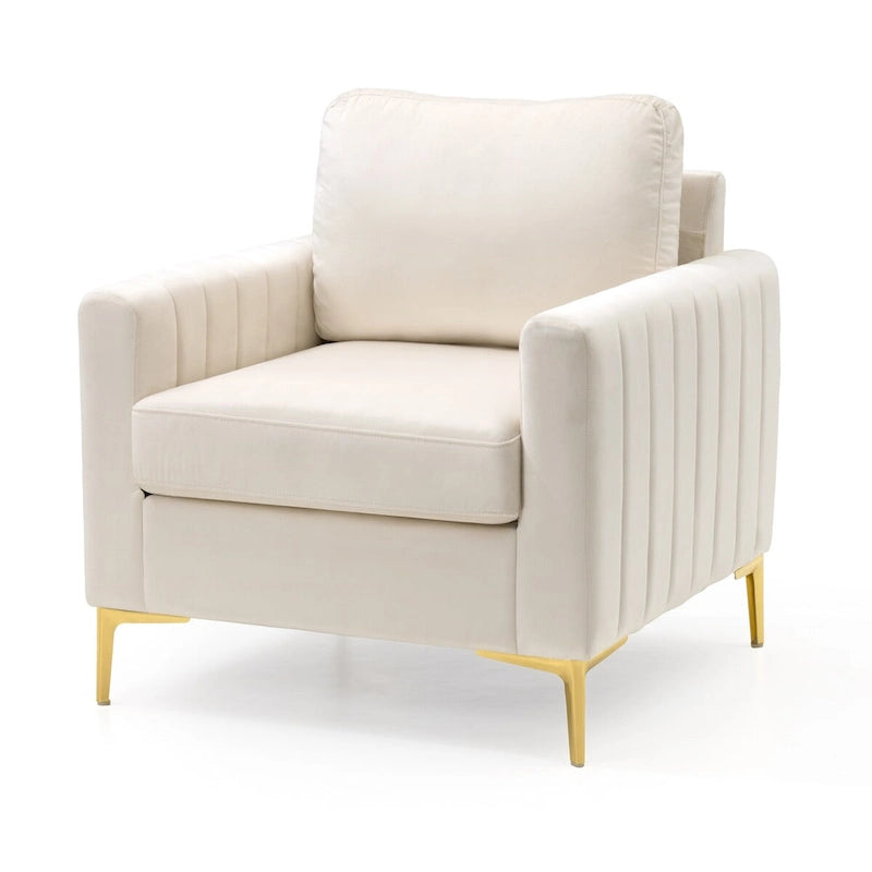 Poltrona di design in velluto con cuscino rimovibile e gambe in metallo dorato
