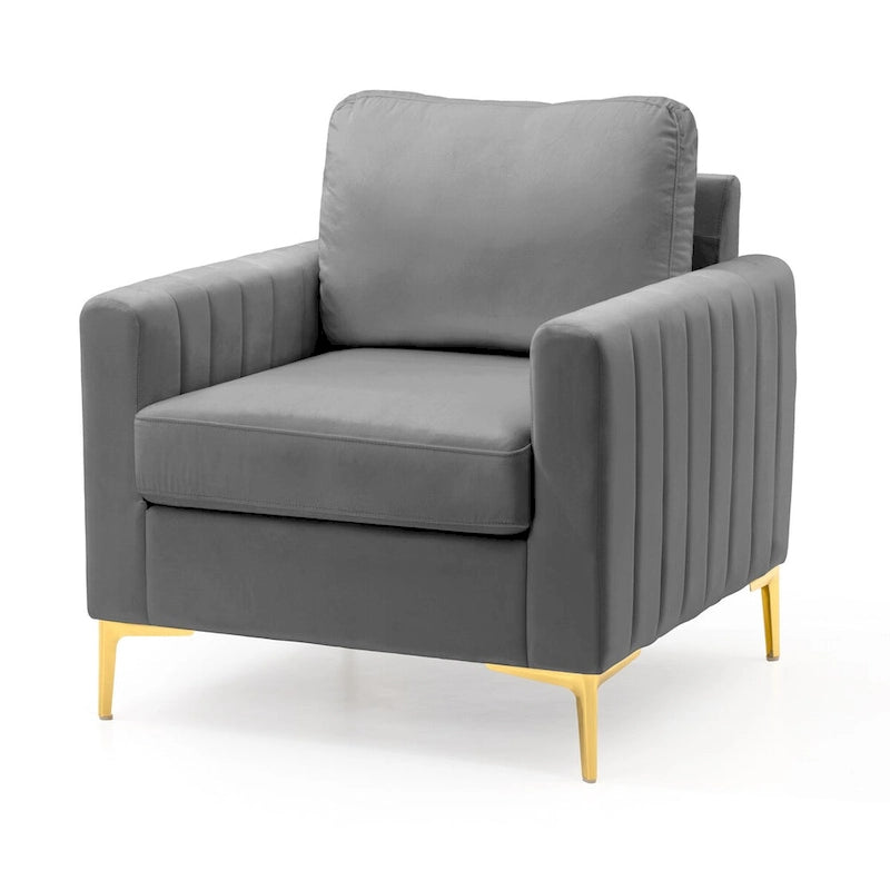 Poltrona di design in velluto con cuscino rimovibile e gambe in metallo dorato