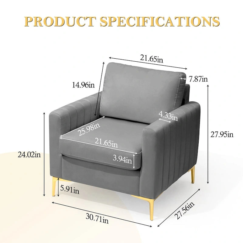Poltrona di design in velluto con cuscino rimovibile e gambe in metallo dorato