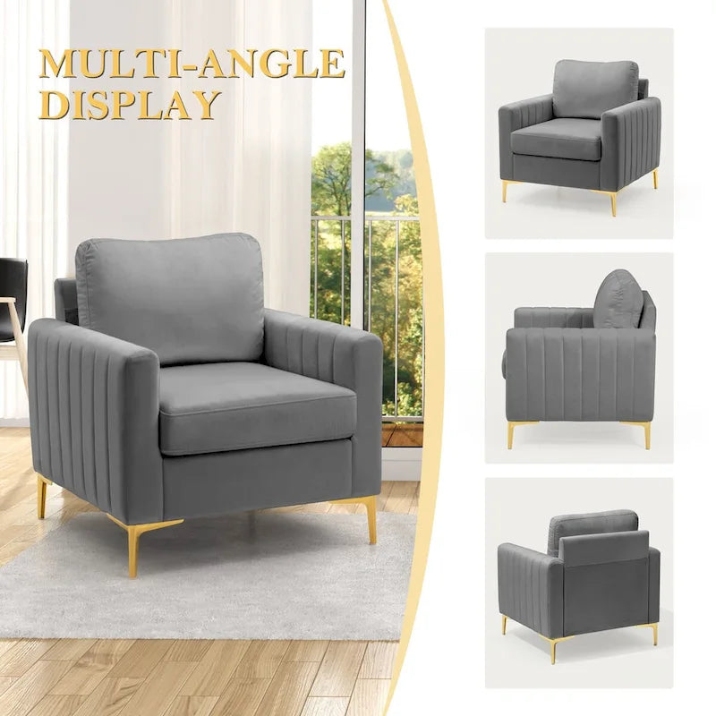 Poltrona di design in velluto con cuscino rimovibile e gambe in metallo dorato