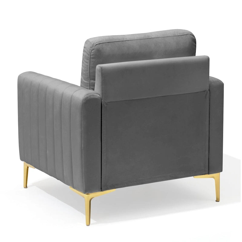 Poltrona di design in velluto con cuscino rimovibile e gambe in metallo dorato