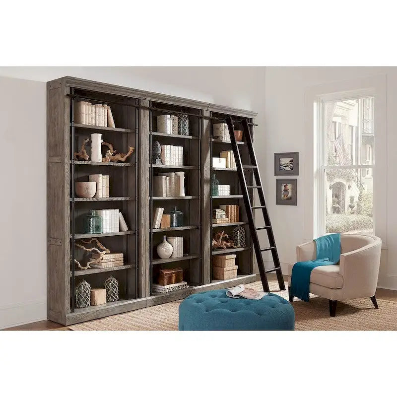 Libreria a Muro Alta 2,4 Metri con Scala Scorrevole e Contenitore Organizzatore — 305L x 239A x 38P cm