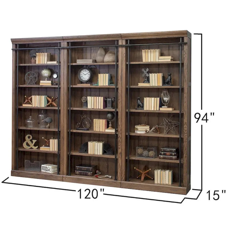 Libreria a Muro Alta 2,4 Metri con Scala Scorrevole e Contenitore Organizzatore — 305L x 239A x 38P cm