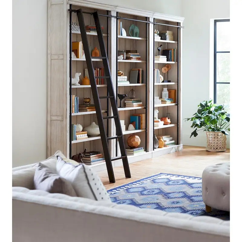 Libreria a Muro Alta 2,4 Metri con Scala Scorrevole e Contenitore Organizzatore — 305L x 239A x 38P cm