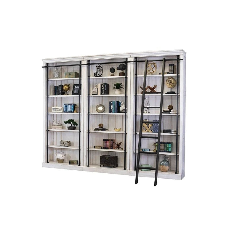 Libreria a Muro Alta 2,4 Metri con Scala Scorrevole e Contenitore Organizzatore — 305L x 239A x 38P cm