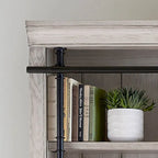 Libreria a Muro Alta 2,4 Metri con Scala Scorrevole e Contenitore Organizzatore — 305L x 239A x 38P cm