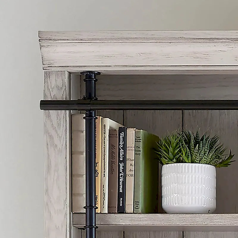 Libreria a Muro Alta 2,4 Metri con Scala Scorrevole e Contenitore Organizzatore — 305L x 239A x 38P cm