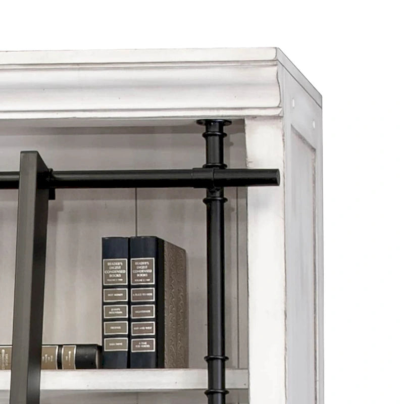 Libreria a Muro Alta 2,4 Metri con Scala Scorrevole e Contenitore Organizzatore — 305L x 239A x 38P cm