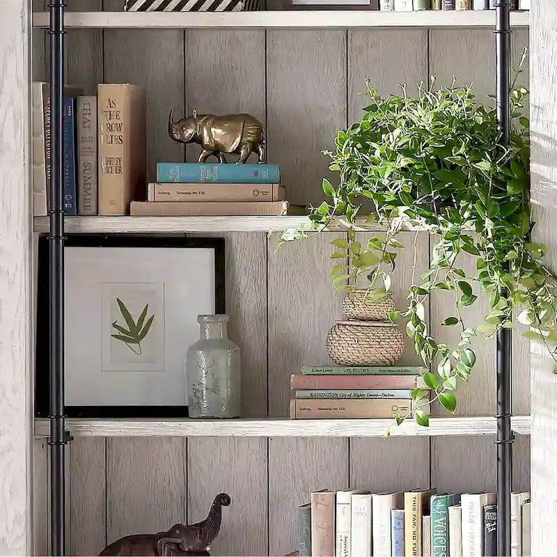 Libreria a Muro Alta 2,4 Metri con Scala Scorrevole e Contenitore Organizzatore — 305L x 239A x 38P cm