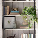 Libreria a Muro Alta 2,4 Metri con Scala Scorrevole e Contenitore Organizzatore — 305L x 239A x 38P cm