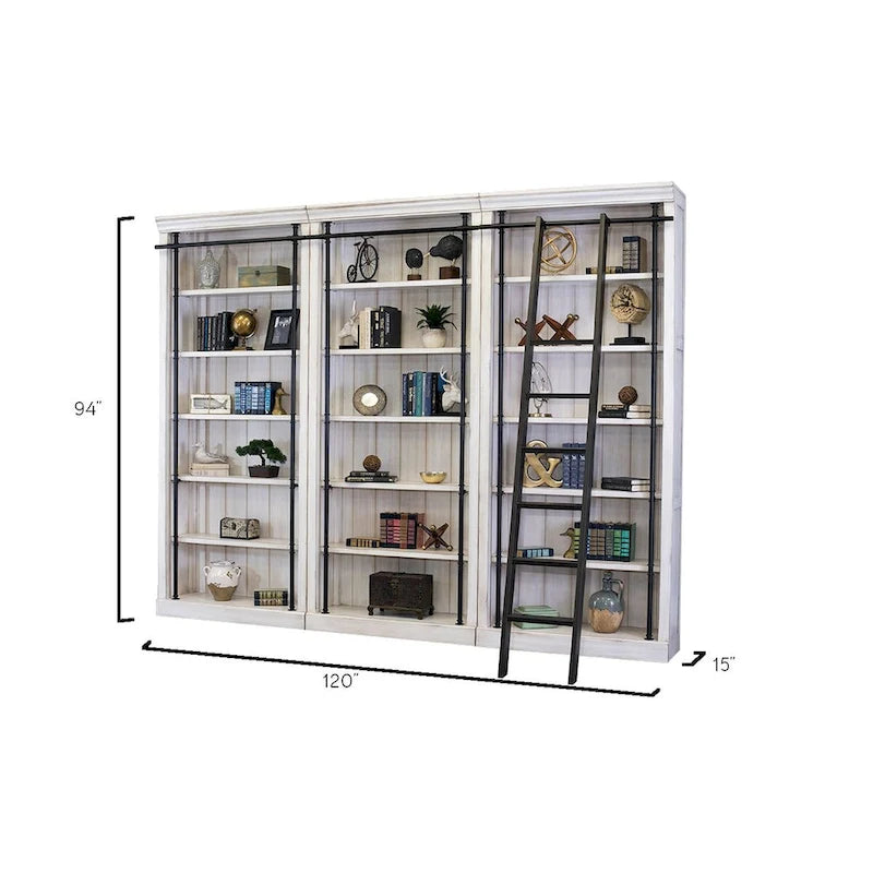 Libreria a Muro Alta 2,4 Metri con Scala Scorrevole e Contenitore Organizzatore — 305L x 239A x 38P cm
