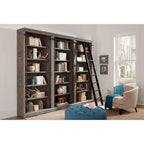 Libreria a Muro Alta 2,4 Metri con Scala Scorrevole e Contenitore Organizzatore — 305L x 239A x 38P cm