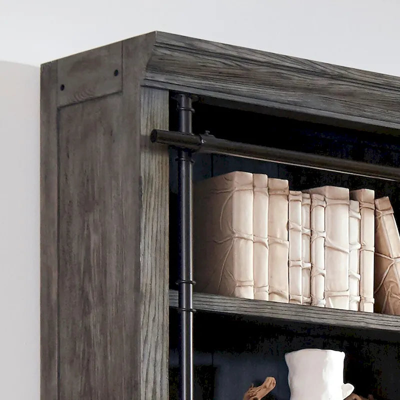 Libreria a Muro Alta 2,4 Metri con Scala Scorrevole e Contenitore Organizzatore — 305L x 239A x 38P cm
