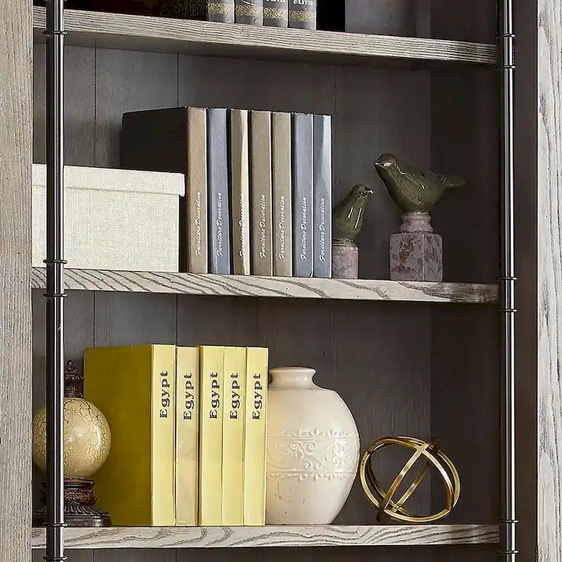 Libreria a Muro Alta 2,4 Metri con Scala Scorrevole e Contenitore Organizzatore — 305L x 239A x 38P cm