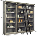 Libreria a Muro Alta 2,4 Metri con Scala Scorrevole e Contenitore Organizzatore — 305L x 239A x 38P cm