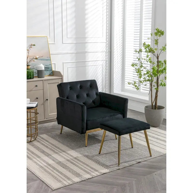 Poltrona accent velluto con braccioli e schienale regolabili, poltrona relax capitonné, poltrona reclinabile singola con pouf