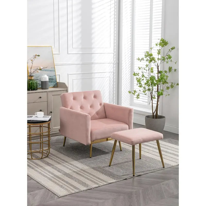 Poltrona accent velluto con braccioli e schienale regolabili, poltrona relax capitonné, poltrona reclinabile singola con pouf