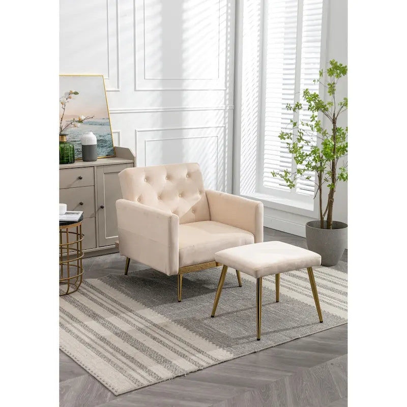 Poltrona accent velluto con braccioli e schienale regolabili, poltrona relax capitonné, poltrona reclinabile singola con pouf