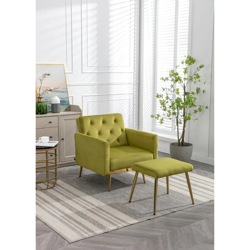 Poltrona accent velluto con braccioli e schienale regolabili, poltrona relax capitonné, poltrona reclinabile singola con pouf
