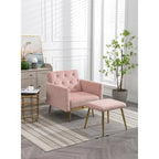 Poltrona accent velluto con braccioli e schienale regolabili, poltrona relax capitonné, poltrona reclinabile singola con pouf