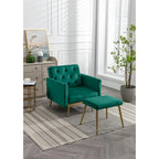 Poltrona accent velluto con braccioli e schienale regolabili, poltrona relax capitonné, poltrona reclinabile singola con pouf