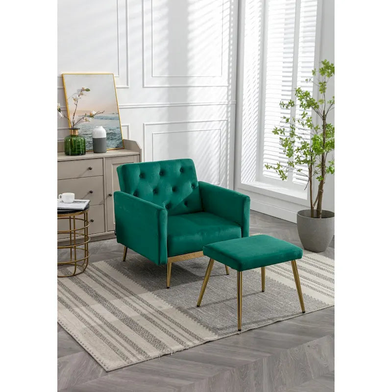 Poltrona accent velluto con braccioli e schienale regolabili, poltrona relax capitonné, poltrona reclinabile singola con pouf