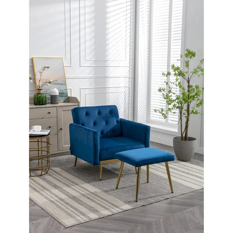 Poltrona accent velluto con braccioli e schienale regolabili, poltrona relax capitonné, poltrona reclinabile singola con pouf