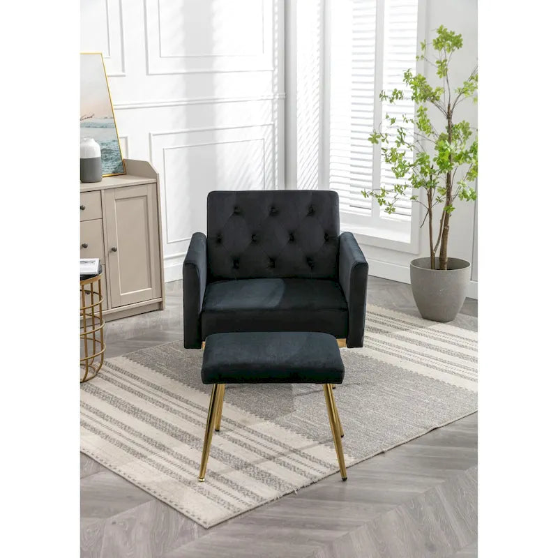 Poltrona accent velluto con braccioli e schienale regolabili, poltrona relax capitonné, poltrona reclinabile singola con pouf