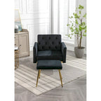 Poltrona accent velluto con braccioli e schienale regolabili, poltrona relax capitonné, poltrona reclinabile singola con pouf