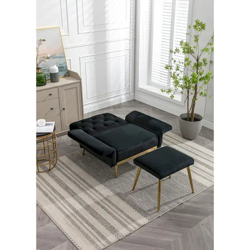 Poltrona accent velluto con braccioli e schienale regolabili, poltrona relax capitonné, poltrona reclinabile singola con pouf