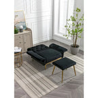 Poltrona accent velluto con braccioli e schienale regolabili, poltrona relax capitonné, poltrona reclinabile singola con pouf