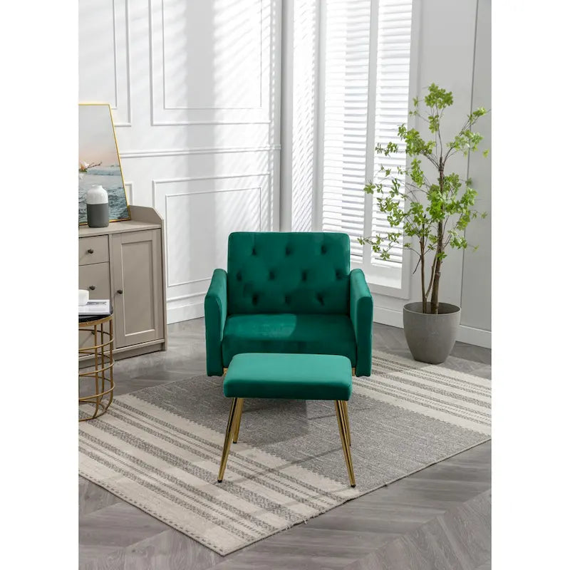 Poltrona accent velluto con braccioli e schienale regolabili, poltrona relax capitonné, poltrona reclinabile singola con pouf