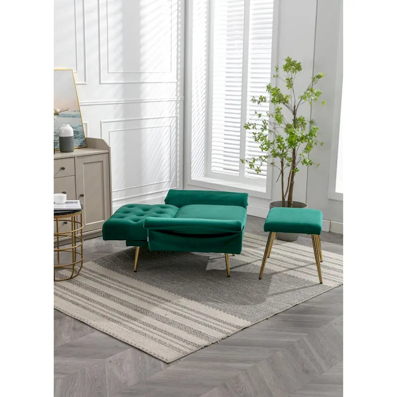 Poltrona accent velluto con braccioli e schienale regolabili, poltrona relax capitonné, poltrona reclinabile singola con pouf