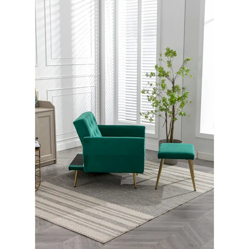 Poltrona accent velluto con braccioli e schienale regolabili, poltrona relax capitonné, poltrona reclinabile singola con pouf