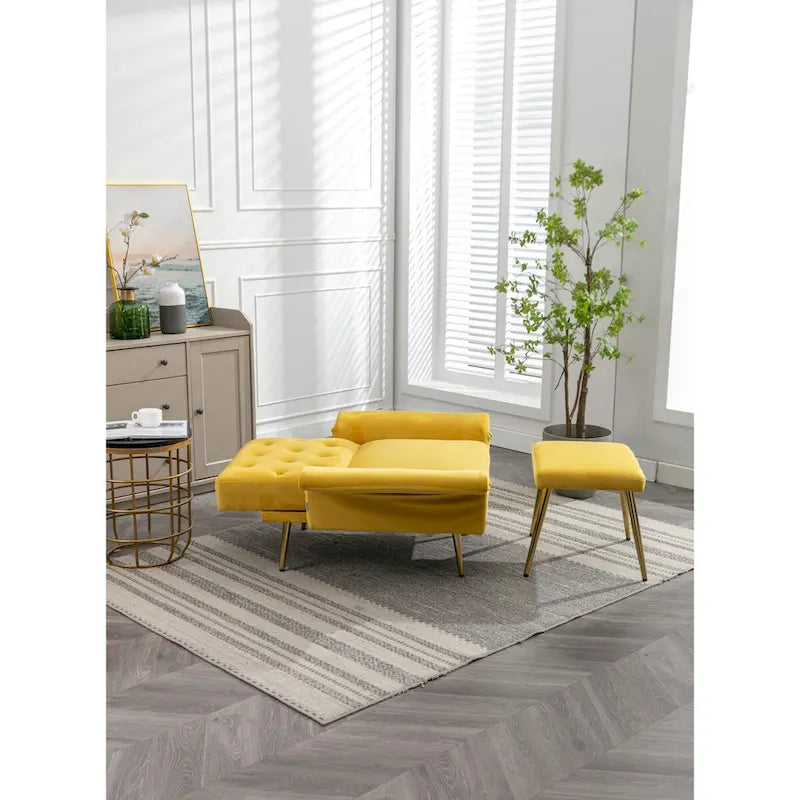 Poltrona accent velluto con braccioli e schienale regolabili, poltrona relax capitonné, poltrona reclinabile singola con pouf