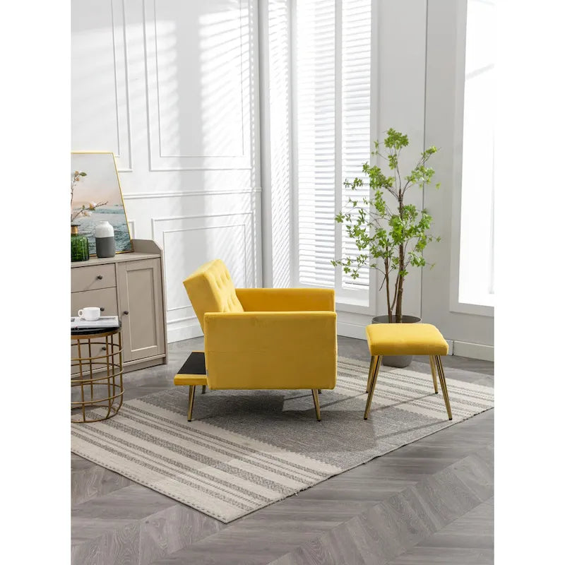 Poltrona accent velluto con braccioli e schienale regolabili, poltrona relax capitonné, poltrona reclinabile singola con pouf