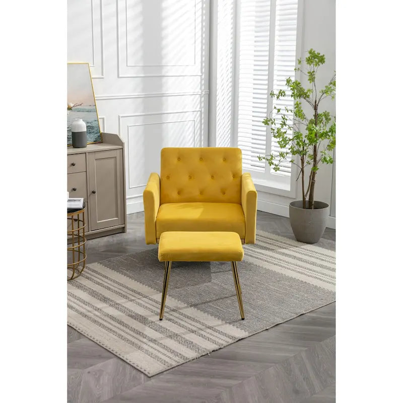 Poltrona accent velluto con braccioli e schienale regolabili, poltrona relax capitonné, poltrona reclinabile singola con pouf