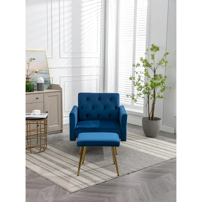 Poltrona accent velluto con braccioli e schienale regolabili, poltrona relax capitonné, poltrona reclinabile singola con pouf