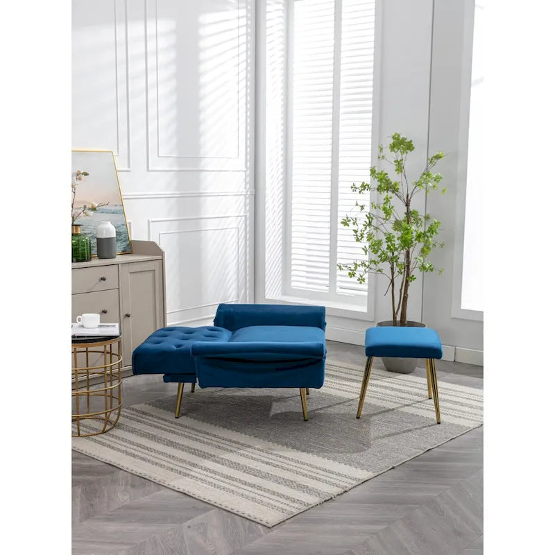 Poltrona accent velluto con braccioli e schienale regolabili, poltrona relax capitonné, poltrona reclinabile singola con pouf