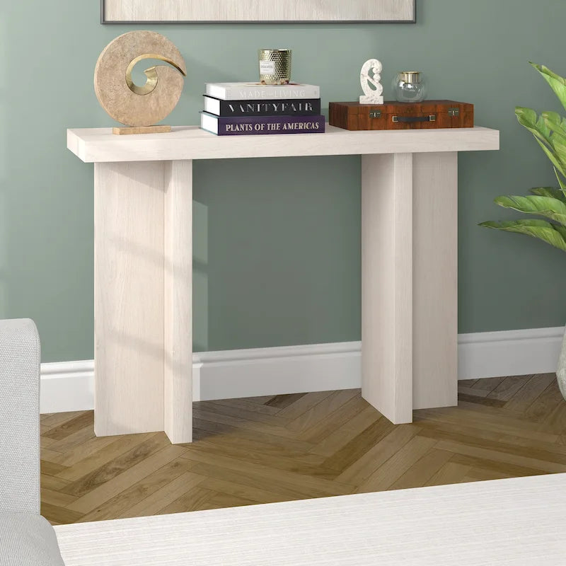 Tavolo Console Rettangolare Largo 42 Pollici — Stile a Doppia Colonna, Finitura Effetto Legno