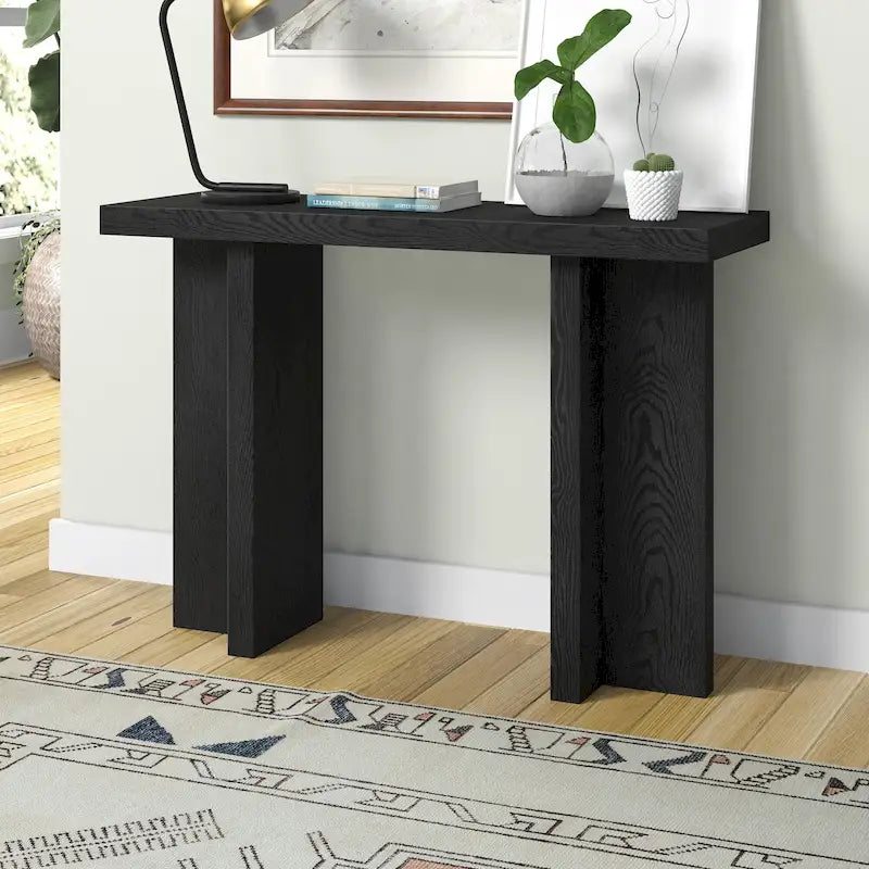 Tavolo Console Rettangolare Largo 42 Pollici — Stile a Doppia Colonna, Finitura Effetto Legno