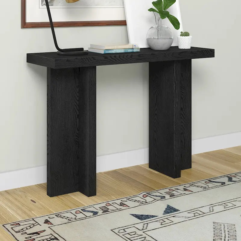 Tavolo Console Rettangolare Largo 42 Pollici — Stile a Doppia Colonna, Finitura Effetto Legno