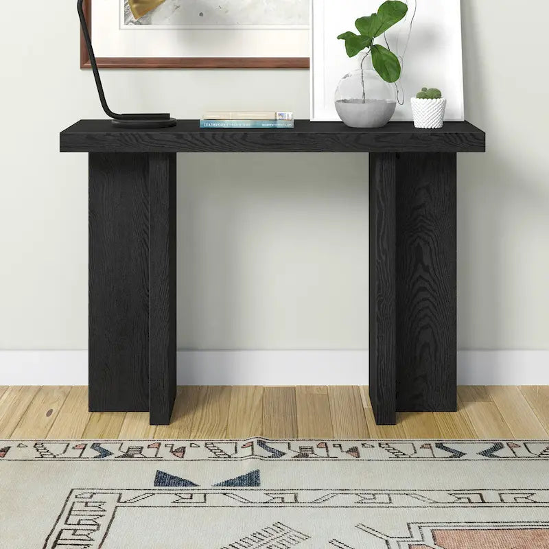 Tavolo Console Rettangolare Largo 42 Pollici — Stile a Doppia Colonna, Finitura Effetto Legno