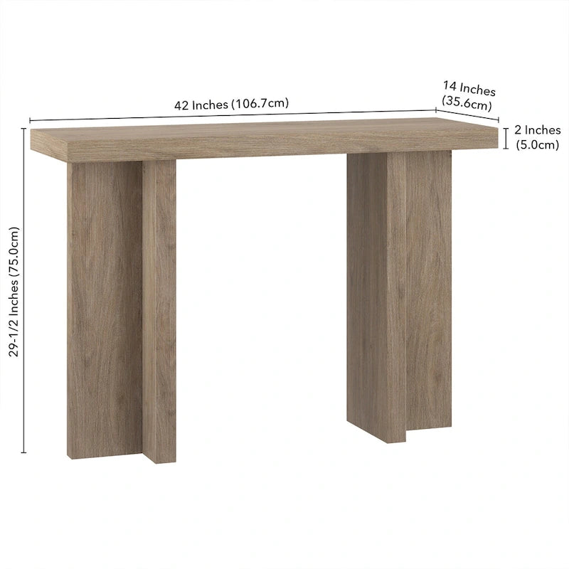 Tavolo Console Rettangolare Largo 42 Pollici — Stile a Doppia Colonna, Finitura Effetto Legno