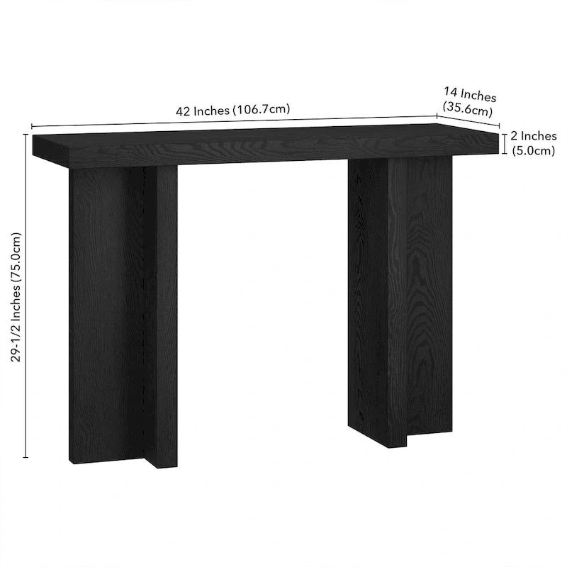 Tavolo Console Rettangolare Largo 42 Pollici — Stile a Doppia Colonna, Finitura Effetto Legno
