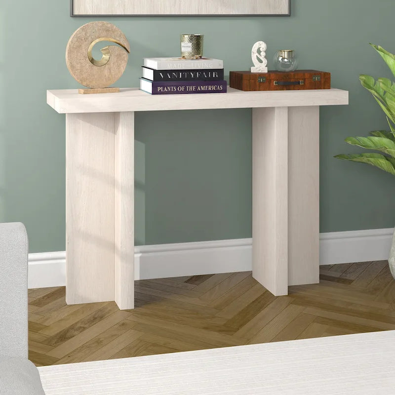 Tavolo Console Rettangolare Largo 42 Pollici — Stile a Doppia Colonna, Finitura Effetto Legno